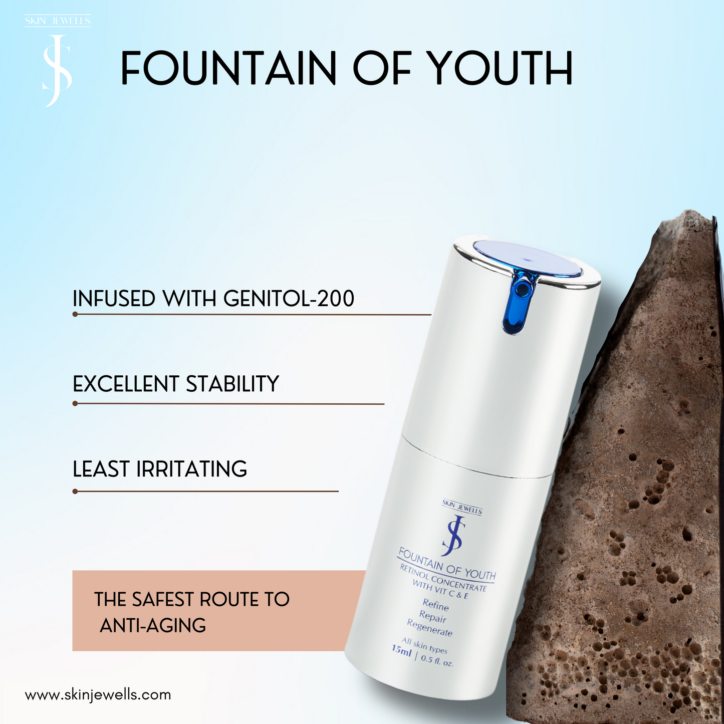 Skin Jewells Fountain of Youth Retinol Concentrate with Vitamin C & E, Anti-Aging Serum, 30ml – Reduces Fine Lines, Wrinkles & Dark Spots, Brightens & Firms Skin, Lightweight & Non-Irritating